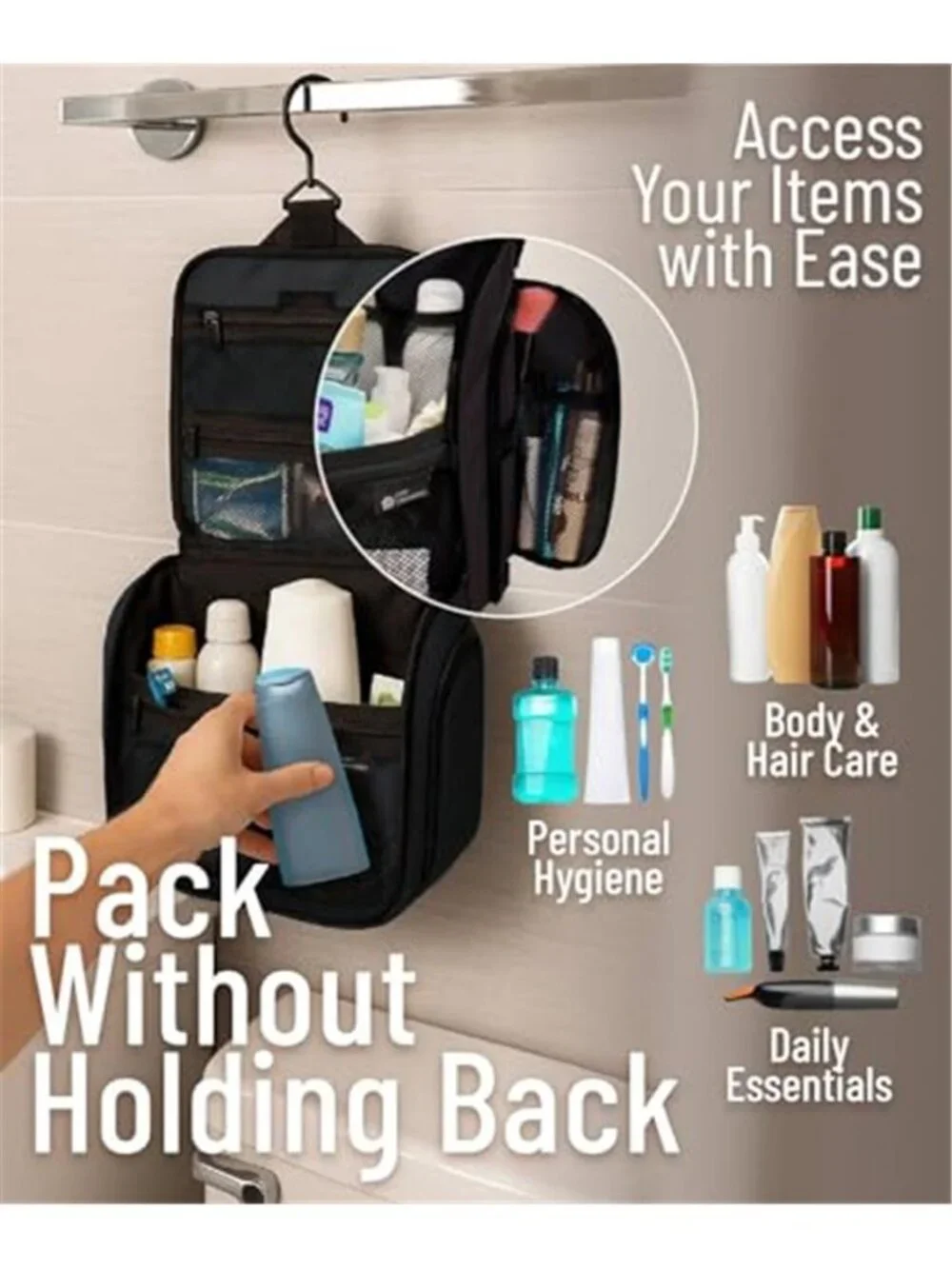 Hanging Travel Toiletry Bag for Men and Women – Cosmetics, Makeup and Toiletries